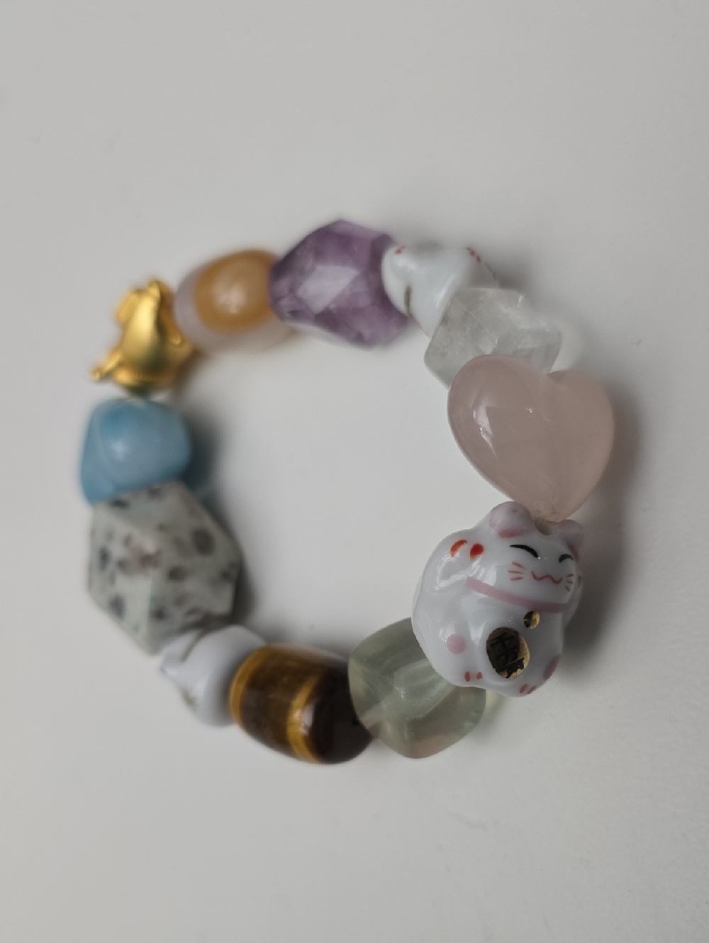 Beaded Charm Bracelet with Lucky Cat and Heart